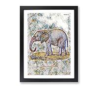 Vintage African Elephant Modern Bg Framed Print | A3 Black Framed Wall Art | Ready to Hang | Classic Animal Picture | Living Room Bedroom Lounge Office