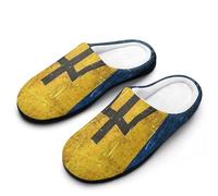 Vintage Aged And Scratched Barbados Flag Men's House Slippers Memory Foam Shoes Indoor Outdoor Warm Cotton Slipper 11-12（44-45）