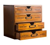 Vintage Aged Look Home Office Desk Organizer with 4 Drawers - Rustic Dresser - Wooden Storage Box Desktop Storage - Decorative Boxes with Lids for School & Office Supplies - Stackable Daily Storage