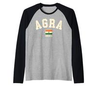 Vintage Agra India Indian Flag Souvenir Retro Graphic Raglan Baseball Tee