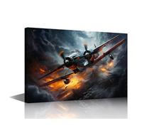 Vintage Aircraft Wall Art Propellerdriven Military Aircraft Picture Prints on Canvas 1 Piece Wall Paintings Combat Airplane Wall Decoration for Living Room Office Framed Ready to Hang (16''Wx 24''H)