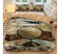 Vintage Airplane Duvet Cover Collage Travel Adventure Bedding Set with Globe Print & Travel Elements for Men Women Bedroom Decor (style4,Single135x200cm+50x75cm*2)