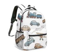 Vintage Airplane Retro Sky Scene 16 Inch Full Print Backpack Bright Whimsical Clouds Sun Pattern Colorful Travel Rucksack (05)