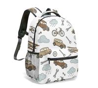 Vintage Airplane Retro Sky Scene 16 Inch Full Print Backpack Bright Whimsical Clouds Sun Pattern Colorful Travel Rucksack (03)