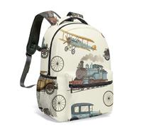 Vintage Airplane Retro Sky Scene 16 Inch Full Print Backpack Bright Whimsical Clouds Sun Pattern Colorful Travel Rucksack (06)