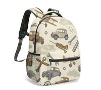 Vintage Airplane Retro Sky Scene 16 Inch Full Print Backpack Bright Whimsical Clouds Sun Pattern Colorful Travel Rucksack (04)