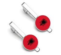 Vintage Albania Albanian Ea-gles Flag Men's Tie Clips Necktie Bar Pinch Clip Set of 2 Formal Business Wedding Accessories
