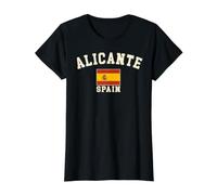 Vintage Alicante Spain Spanish Flag España Souvenir Retro Value Graphic T-Shirt, Women, Black, L