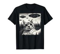 Vintage Alien Encounter Cat Selfie with UFO's Sci-Fi Humor T-Shirt