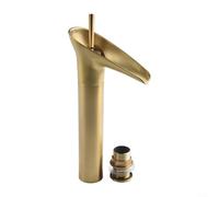 Vintage All-Copper Bathroom Basin Mixer Tap, Antique Waterfall Design with Hot and Cold Control, Over Counter Vanity Faucet for Bath Sink, Rust-Resistant Wine(Gold)(Short)