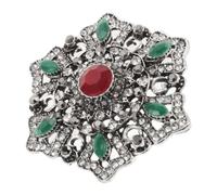 Vintage Alloy Hexagonal Brooch Pin Hollow Baroque Design | Retro Rhinestone Accent, Festive Medal Style, Holiday Spirit Detail, Casual and Winter Accessory