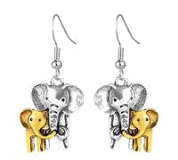 Vintage Alloy Silver Gold Elephant Earrings Animal Hook Earrings, M, Metal, No Gemstone