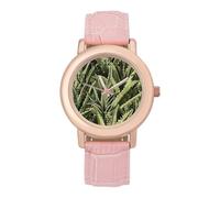 Vintage Aloe Vera Women’s Watch Quartz Wristwatch Analog with Leather Strap for Office