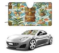 Vintage Aloha Tiki Pattern Car Windshield Sun Shade - Reflector Sunshade Offers Ultimate Protection for Car Interior, Cool Reflective Sun Blocker Fits Small Sedans, Mini SUVs 55"x30"