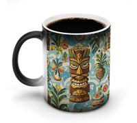 Vintage Aloha Tiki Pattern Color Changing Mug 11 Oz Heat Changing Coffee Mugs Funny Magic Cup Heat Sensitive Ceramics Mug Novelty Coffee Cups Personalized Customized Gift Idea for Men & Women