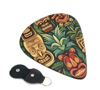 Vintage Aloha Tiki Pattern Guitar Plectrums, 6 Guitar Plectrums, Printed on both sides for Electric Guitar Bass Ukulele (0.46 mm 0.71 mm 0.96 mm)