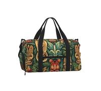 Vintage Aloha Tiki Pattern Gym Duffle Bag with Shoe Compartment Travel Weekender Overnight Bag Waterproof Sports Gym Bag with Shoulder Strap