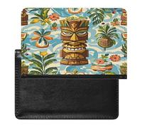 Vintage Aloha Tiki Pattern Passport Holder with Card Slots Portable Passport Cover Compact Waterproof Passports Protector