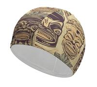 Vintage Aloha Tiki Pattern Swim Cap for Women Men Swimming Hat Bath Waterproof Pool Caps for Long Thick Curly Hair