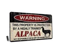 Vintage Alpaca Metal Sign Warning This Property is Protected by Highly Trained Alpaca Yard Sign Outdoor Home Wall Decor 12x8Inch