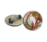 Vintage Alphonse Mucha Elegant Female Brooches Glass Round Coat Handbag Badge Art Nouveau Style Brooch Pins