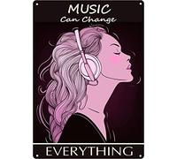 Vintage Aluminum Sign Metal Poster Plaque Music Can Change Everything Metal Sign Iron Painting Retro Wall Decor Nostalgic Wall Art for Home Kitchen Cafe Bar Sign Holiday 8"x12"