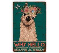 Vintage Aluminum Sign Why Hello Sweet Cheeks Have A Seat Alpaca Retro Wall Decor Kitchen Cafe Bar 8"x12"