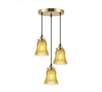 Vintage Amber Glass Pendant Light, French Gold Finish, Adjustable E27 Cluster Fixture With Bulbs