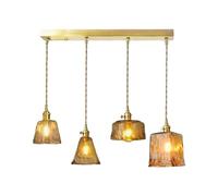 Vintage Amber Glass Pendant Light Japanese Style Brass Rustic Chandelier Adjustable Cable Hanging Lamp for Dining Room Kitchen Bar Corridor Decor