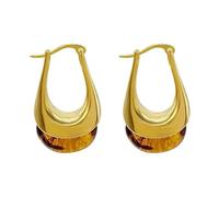 Vintage Amber Resin Hoop Earrings for Women Statement Chunky U-Shaped Brown Thick Dangle Huggie Stainless Steel Retro Trendy Earring Fashion Jewelry Gift for Her