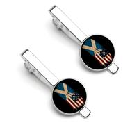 Vintage America And Scotland Scottish Flag 1 Tie Clip for Men,Round Tie Bar Clips And Cufflinks Set for Luxury Clothing Accessories 2 Pcs&-A0B1-1