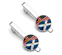 Vintage America And Scotland Scottish Flag 2 Tie Clip for Men,Round Tie Bar Clips And Cufflinks Set for Luxury Clothing Accessories 2 Pcs&-A0B1