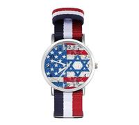 Vintage America Flag and Israel Flags Sport Watch for Men Women Nylon Strap Wrist Watch Analog Quartz Watch