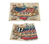 Vintage American 250th Anniversary Vinyl Placemats Set of 4 for Dining Tables,Kitchen Table Mats Heat Resistant Washable Wipeable PVC Place Mat