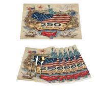 Vintage American 250th Anniversary Vinyl Placemats Set of 6 for Dining Tables,Kitchen Table Mats Heat Resistant Washable Wipeable PVC Place Mat