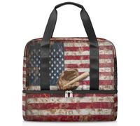 Vintage American Baseball Flag Sports Duffle Bag for Women Men Kirls Boys Girls 21 L Weekend Overnight Bags Wet Seperated Tote Bag for Travel Gym Yoga