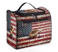 Vintage American Baseball Flag Travel Toiletry Bag for Women Men Kids Girls Boys 11.2 L Big Cosmetic Makeup Bag Hanging Wash Pouch Bag Toiletries Organizer Shower Bag