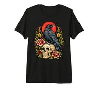 Vintage American Black Crow Tattoo Style Birdwatching Design Premium T-Shirt