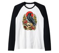 Vintage American Black Crow Tattoo Style Birdwatching Design Raglan Baseball Tee