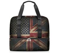 Vintage American British Flag Sports Duffle Bag for Women Men Kirls Boys Girls 21 L Weekend Overnight Bags Wet Seperated Tote Bag for Travel Gym Yoga