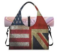 Vintage American British Flag Sports Duffle Bag with Shoe Compartment Flag Weekend Overnight Bags Tote Cabin Luggage Bag for Gym Yoga Travel