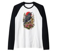 Vintage American Crow Tattoo Style Birdwatching Design Raglan Baseball Tee