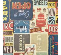 Vintage American Diner Signs & Logos PVC Wipe Clean Tablecloth Square - 120cm x 120cm / 47" x 47"