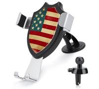 Vintage American Flag 4Th of July USA Car Phone Mount 3-in-1 Universal Air Vent/Dashboard/Windshield Holder with 360° Rotatable Cell Phone Stand Head Quick One Touch Release for 4.0-6.0 Inch Smartphon