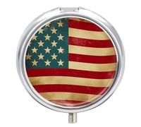 Vintage American Flag 4Th of July USA Pill Box Medicine Pill Organizer 3 Compartment Daily Pill Case Small Pill Container Round Pill Holder Travel Pill Box Metal Pill Case for Purse Pocket