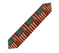 Vintage American Flag 4Th of July USA Table Runner for Dining Table, Short Plush Runners Washable & Durable Tablerunner Modern Home Decor for Wedding, Kitchen, Holiday 178*33cm