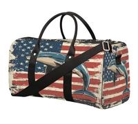 Vintage American Flag Dolphin Travel Duffel Bag Sports Tote Gym Bag Waterproof Tear-Resistant Carry On Overnight Bag Foldable Weekender Bag for Gym Travel Getaway Beach Sports