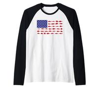Vintage American Flag Fish USA Patriotic Fishing Lover Kids Raglan Baseball Tee