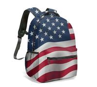 Vintage American Flag Hockey Backpack 16 Inch Patriotic Stars and Stripes Distressed Puck Crossed Sticks All Over Print Bag (09)