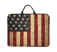 Vintage American Flag Laptop Case 14 Inch USA Flag Laptop Bag for Women Men, Water-Resistant Business Computer Carrying Bag Shockproof Notebook Sleeve